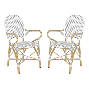 Pemberly Row Rattan Indoor/Outdoor Arm Chairs in Gray and White (Set of 2)