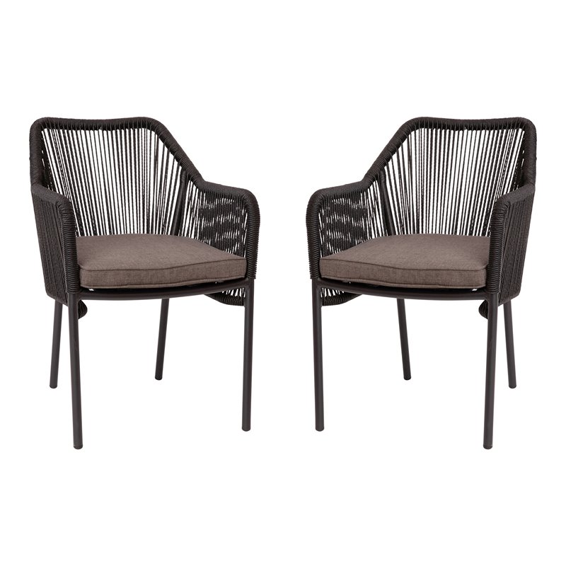 Pemberly Row Stacking Aluminum Club Chairs in Black/Gray (Set of 2)