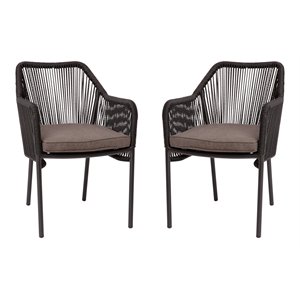 Pemberly Row Stacking Aluminum Club Chairs in Black/Gray (Set of 2)