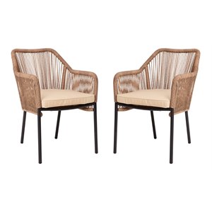 Pemberly Row Stacking Aluminum Club Chairs in Natural (Set of 2)