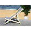 Pemberly Row Eucalyptus Wood Outdoor Sling Chair in Navy and White