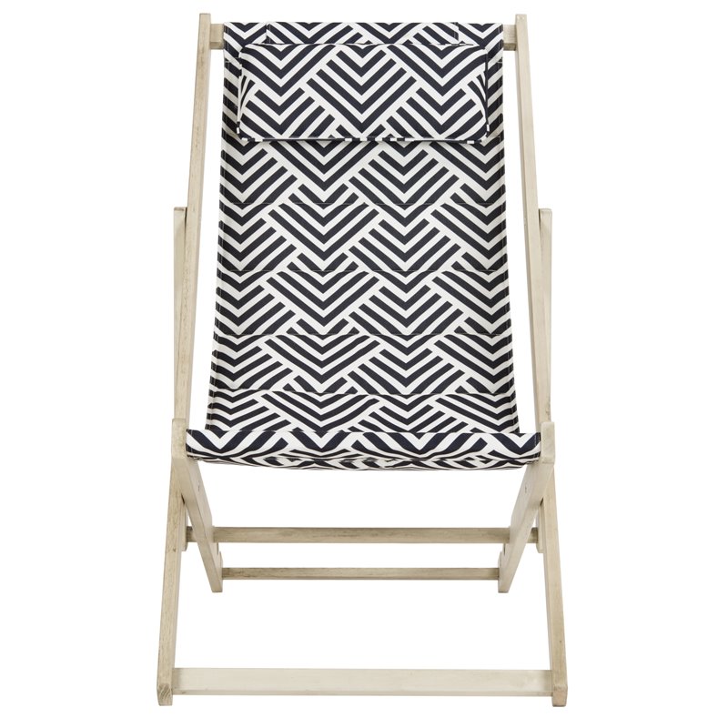 Pemberly Row Eucalyptus Wood Outdoor Sling Chair in Navy and White