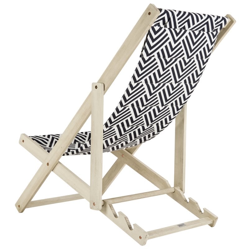 Pemberly Row Eucalyptus Wood Outdoor Sling Chair in Navy and White