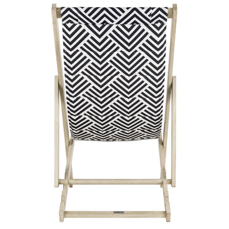 Pemberly Row Eucalyptus Wood Outdoor Sling Chair in Navy and White