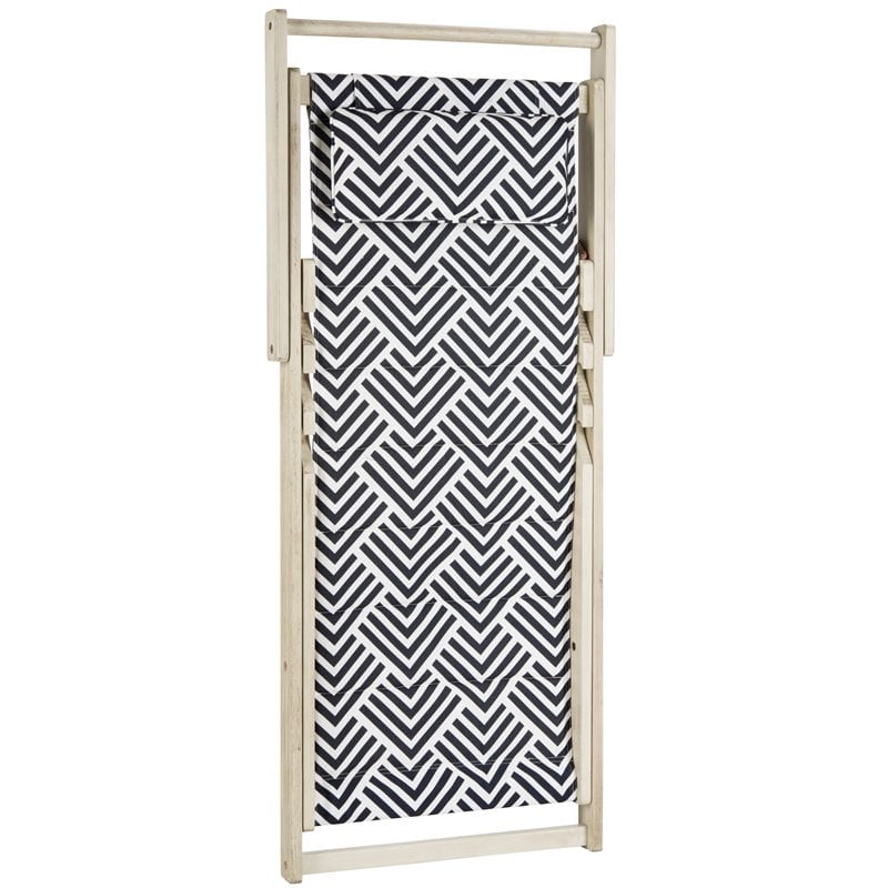 Pemberly Row Eucalyptus Wood Outdoor Sling Chair in Navy and White