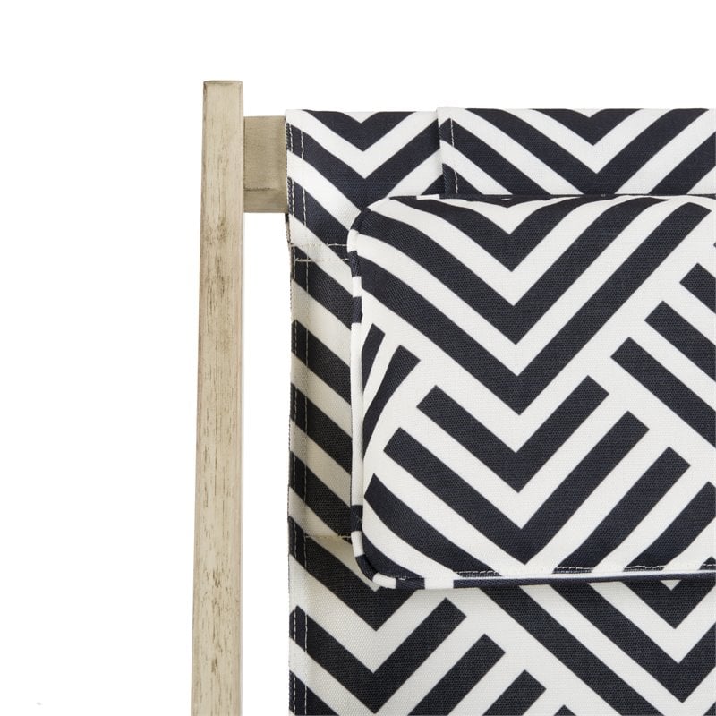 Pemberly Row Eucalyptus Wood Outdoor Sling Chair in Navy and White