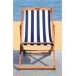 Pemberly Row Eucalyptus Wood Outdoor Sling Chair in Navy and White (Set of 2)