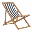 Pemberly Row Eucalyptus Wood Outdoor Sling Chair in Navy and White (Set of 2)