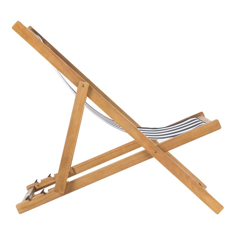 Pemberly Row Eucalyptus Wood Outdoor Sling Chair in Navy and White (Set of 2)