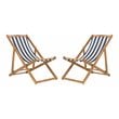 Pemberly Row Eucalyptus Wood Outdoor Sling Chair in Navy and White (Set of 2)