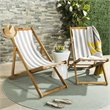 Pemberly Row Eucalyptus Wood Outdoor Sling Chair in Gray and White (Set of 2)