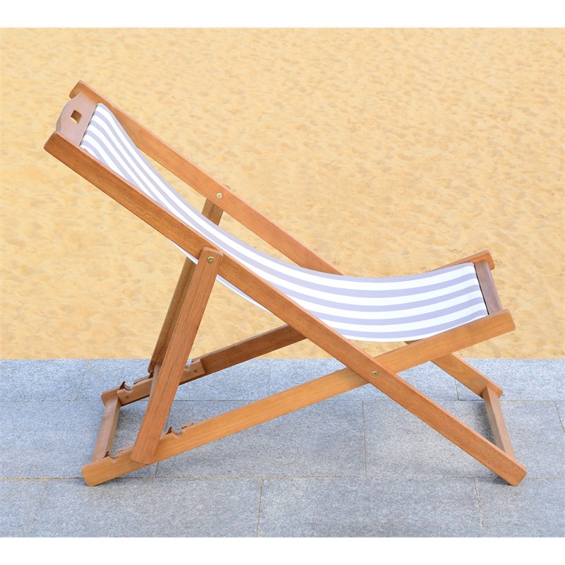 Pemberly Row Eucalyptus Wood Outdoor Sling Chair in Gray and White (Set of 2)
