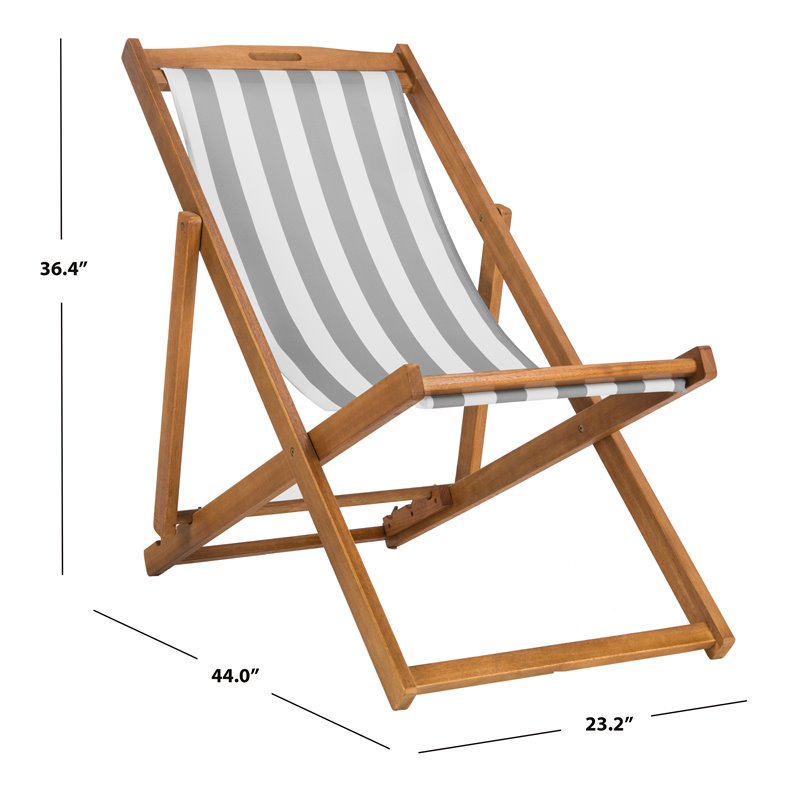 Pemberly Row Eucalyptus Wood Outdoor Sling Chair in Gray and White (Set of 2)