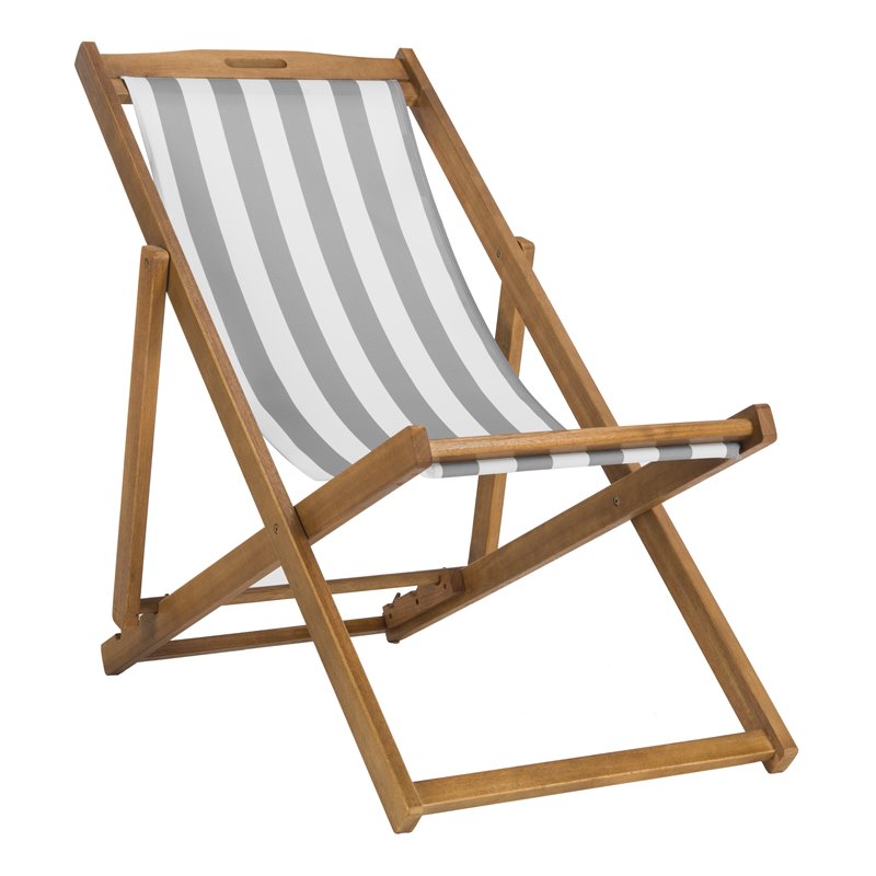Pemberly Row Eucalyptus Wood Outdoor Sling Chair in Gray and White (Set of 2)