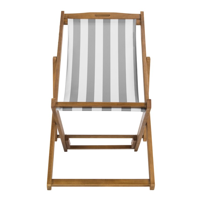 Pemberly Row Eucalyptus Wood Outdoor Sling Chair in Gray and White (Set of 2)