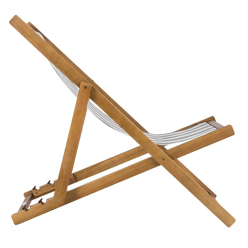 Pemberly Row Eucalyptus Wood Outdoor Sling Chair in Gray and White (Set of 2)