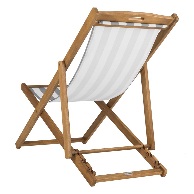 Pemberly Row Eucalyptus Wood Outdoor Sling Chair in Gray and White (Set of 2)