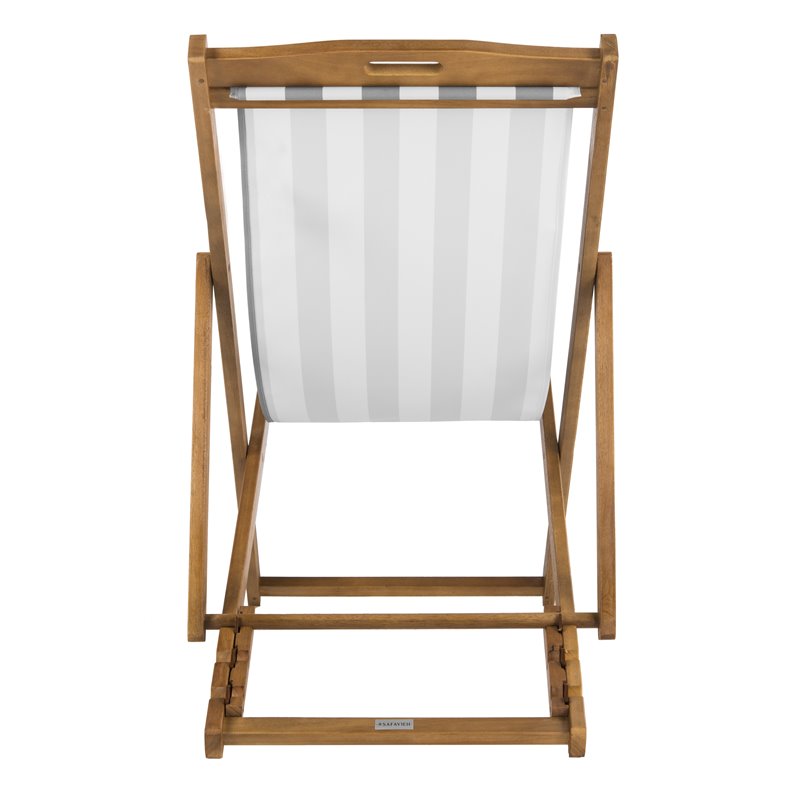 Pemberly Row Eucalyptus Wood Outdoor Sling Chair in Gray and White (Set of 2)