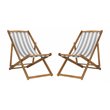 Pemberly Row Eucalyptus Wood Outdoor Sling Chair in Gray and White (Set of 2)