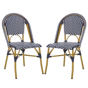 Pemberly Row Rattan Indoor/Outdoor Side Chairs in Navy/White (Set of 2)