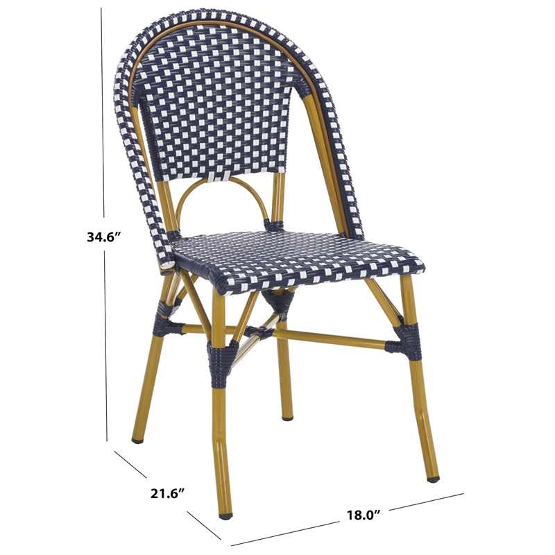 Pemberly Row Rattan Indoor/Outdoor Side Chairs in Navy/White (Set of 2)
