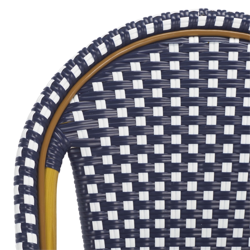 Pemberly Row Rattan Indoor/Outdoor Side Chairs in Navy/White (Set of 2)