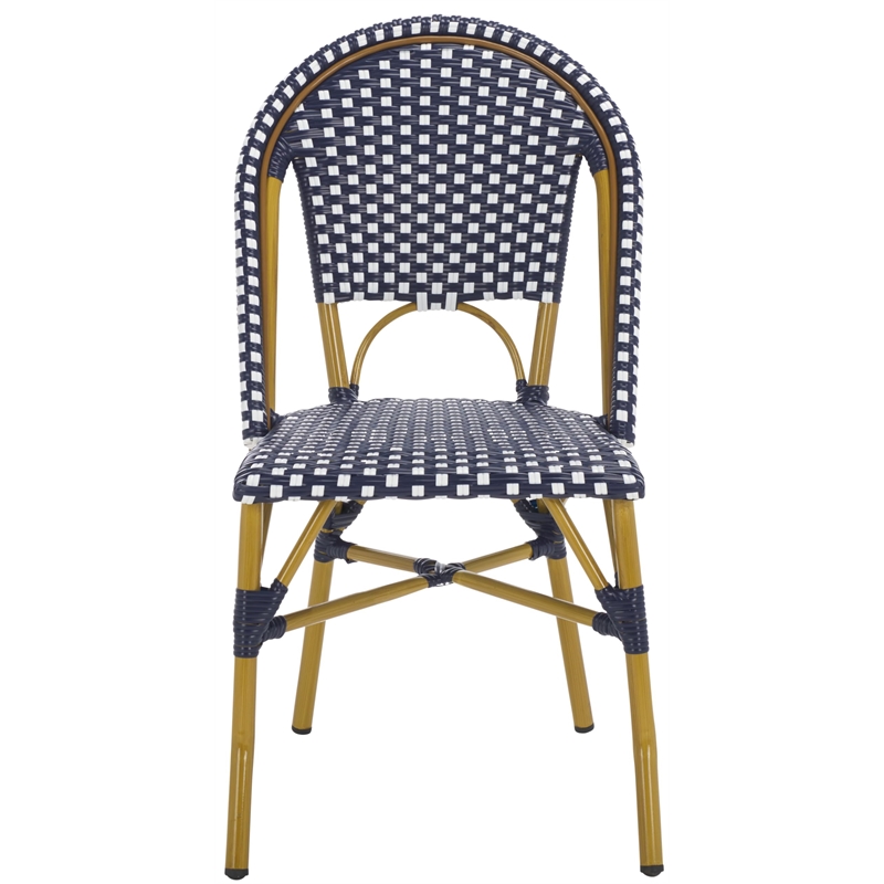 Pemberly Row Rattan Indoor/Outdoor Side Chairs in Navy/White (Set of 2)