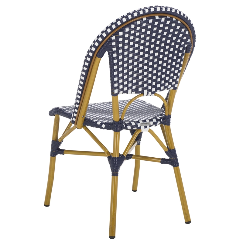 Pemberly Row Rattan Indoor/Outdoor Side Chairs in Navy/White (Set of 2)