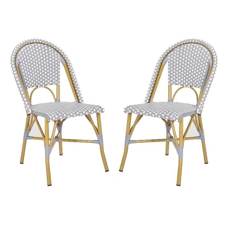 Pemberly Row Rattan Indoor/Outdoor Side Chairs in Gray/White (Set of 2)