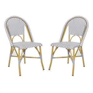 Pemberly Row Rattan Indoor/Outdoor Side Chairs in Gray/White (Set of 2)