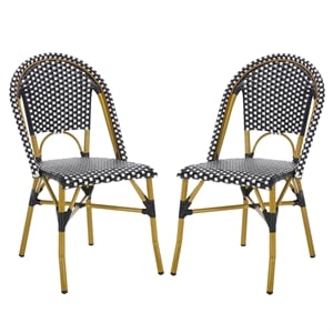 Pemberly Row Rattan Indoor/Outdoor Side Chairs in Black/White (Set of 2)