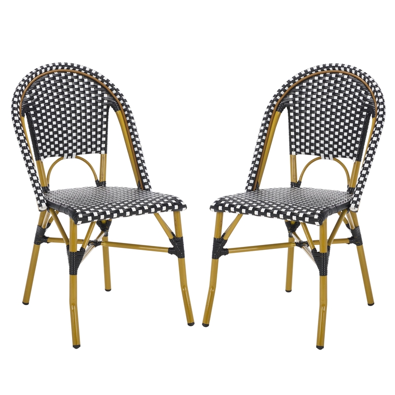 Pemberly Row Rattan Indoor/Outdoor Side Chairs in Teal Blue/White (Set of 2)