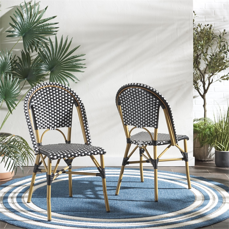 Pemberly Row Rattan Indoor/Outdoor Side Chairs in Teal Blue/White (Set of 2)