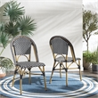 Pemberly Row Rattan Indoor/Outdoor Side Chairs in Teal Blue/White (Set of 2)