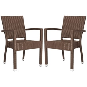 Pemberly Row Wicker / Rattan Outdoor Arm Chairs in Brown (Set of 2)