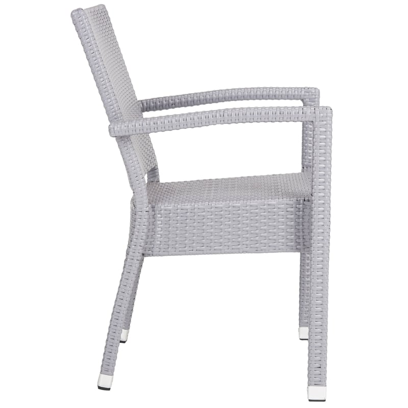 Pemberly Row Wicker / Rattan Outdoor Arm Chairs in Gray (Set of 2)