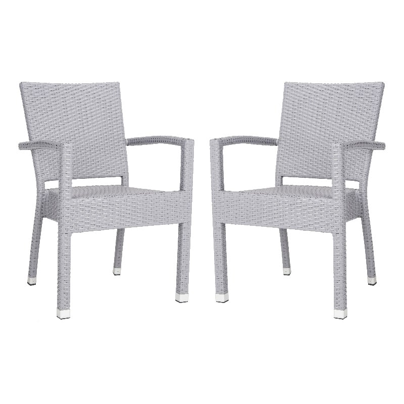 Pemberly Row Wicker / Rattan Outdoor Arm Chairs in Gray (Set of 2)