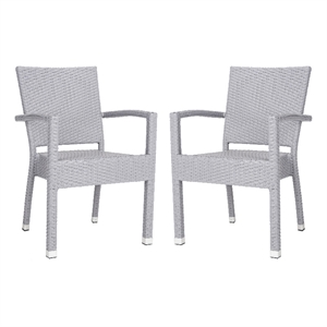 Pemberly Row Wicker / Rattan Outdoor Arm Chairs in Gray (Set of 2)