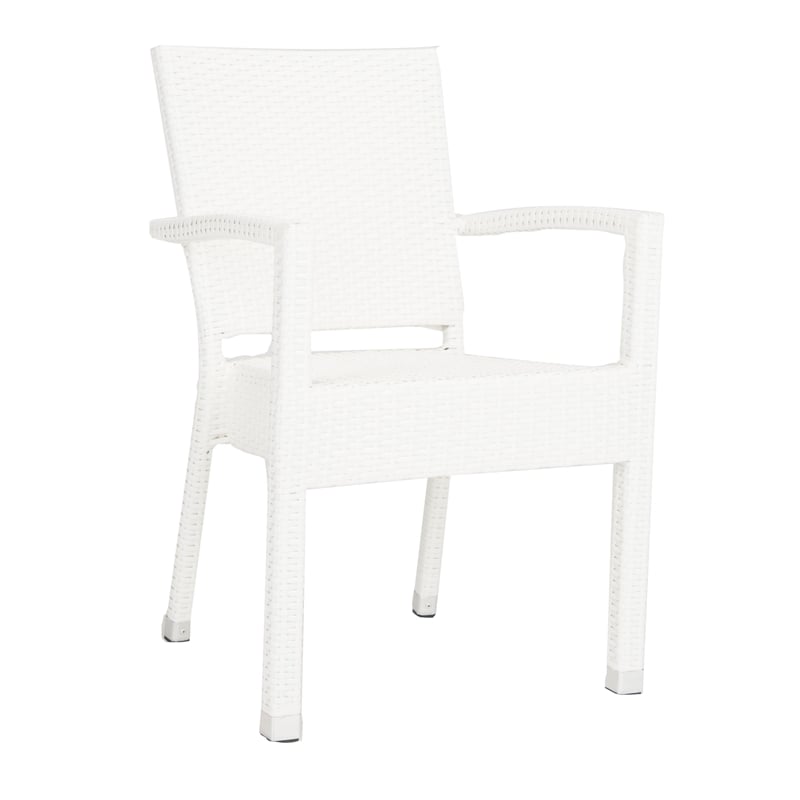 Pemberly Row Wicker / Rattan Outdoor Arm Chairs in White (Set of 2)