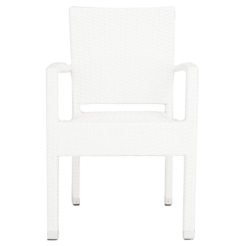 Pemberly Row Wicker / Rattan Outdoor Arm Chairs in White (Set of 2)
