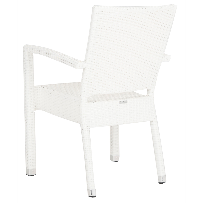 Pemberly Row Wicker / Rattan Outdoor Arm Chairs in White (Set of 2)