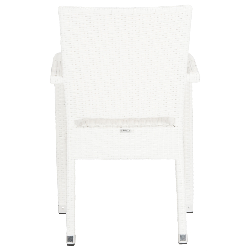 Pemberly Row Wicker / Rattan Outdoor Arm Chairs in White (Set of 2)