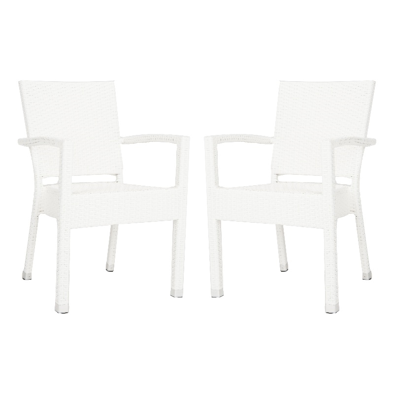 Pemberly Row Wicker / Rattan Outdoor Arm Chairs in White (Set of 2)
