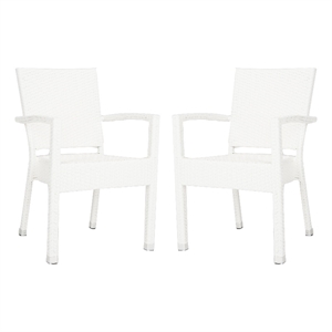 Pemberly Row Wicker / Rattan Outdoor Arm Chairs in White (Set of 2)