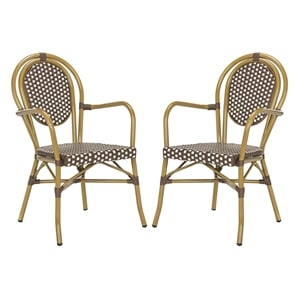 Pemberly Row Wicker / Rattan Outdoor Arm Chairs in Brown and White (Set of 2)