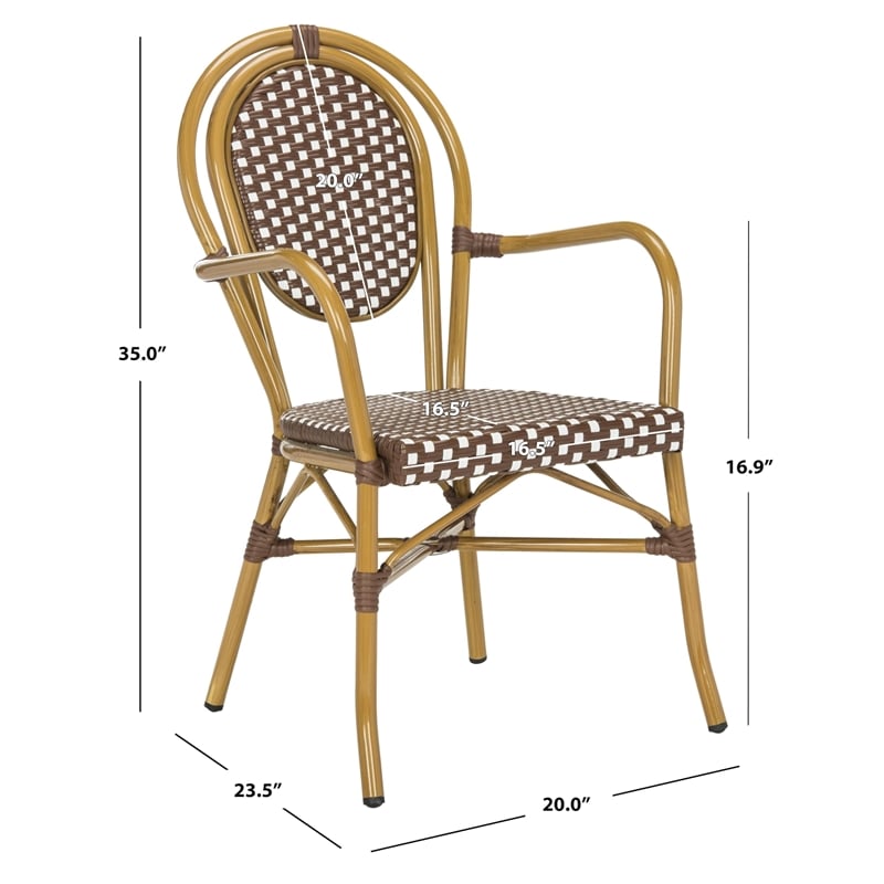 Pemberly Row Wicker / Rattan Outdoor Arm Chairs in Brown and White (Set of 2)