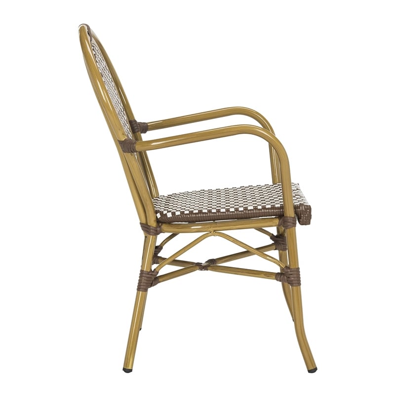 Pemberly Row Wicker / Rattan Outdoor Arm Chairs in Brown and White (Set of 2)