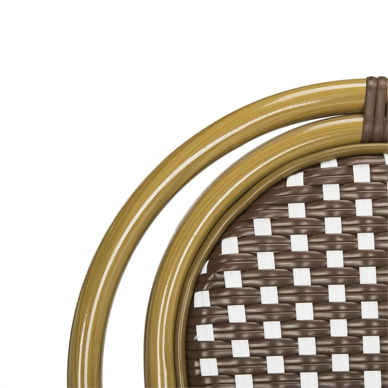 Pemberly Row Wicker / Rattan Outdoor Arm Chairs in Brown and White (Set of 2)