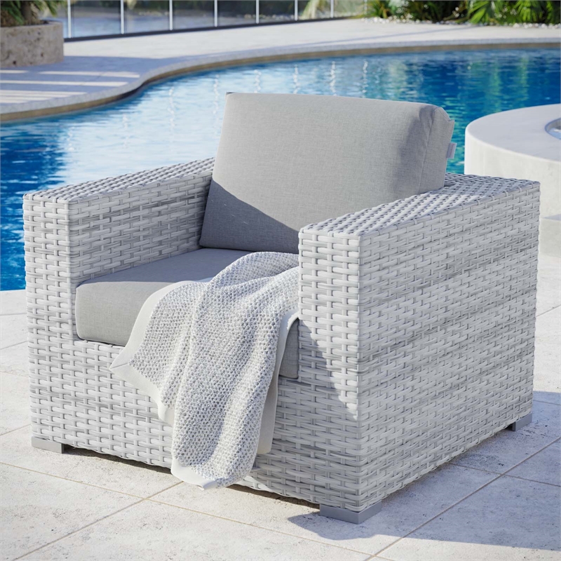 Pemberly Row Modern Fabric Outdoor Patio Armchair in Light Gray