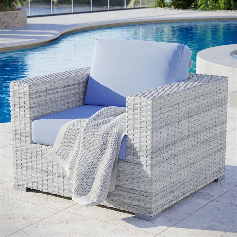 Pemberly Row Modern Fabric Outdoor Patio Armchair in Light Gray/Light Blue